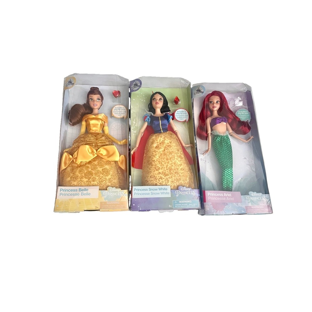 Disney Princesses Classic Dolls With Ring Paddle, 11 1/2" New In Box Set Of 3